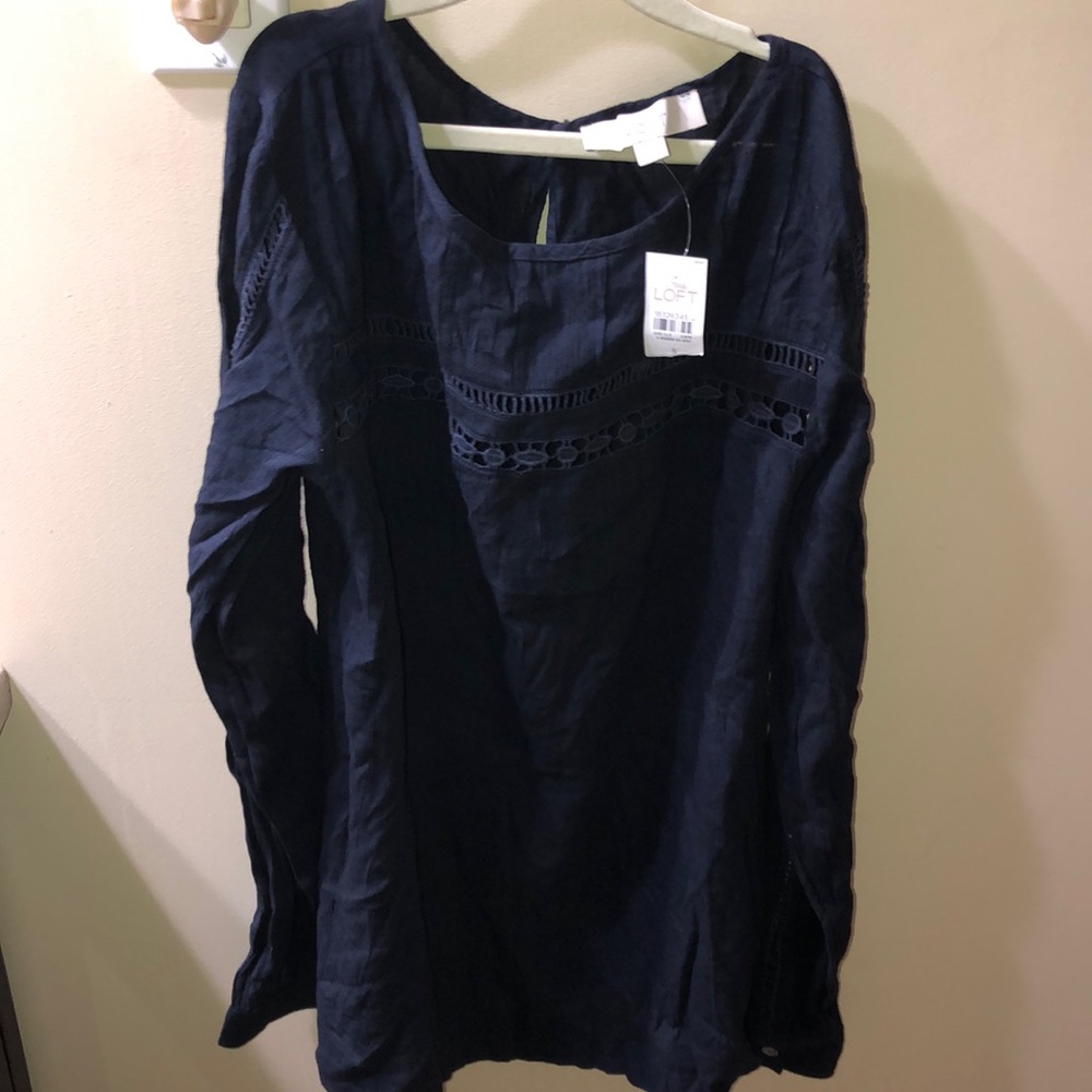 Loft NWT navy size S ladder lace blouse